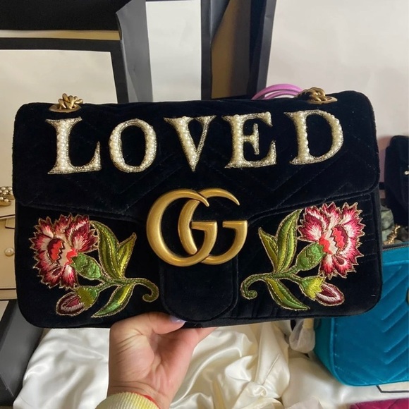 Sold Gucci Marmont Med “Loved” Black Velvet - Picture 5 of 16